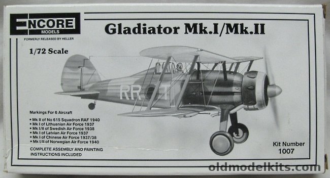 Encore 1/72 Gladiator Mk.I / Mk.II - RAF 615 Sq 1940 / Lithuanian 1937 / Swedish 1938 / Latvia 1937 / Chinese 1937/38 / Norway 1940, 1007 plastic model kit